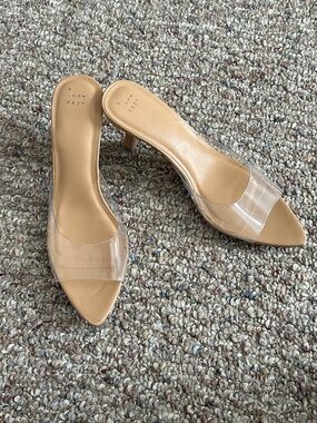 a new day Nude Clear Strap Pointed Kitten Heel Mules